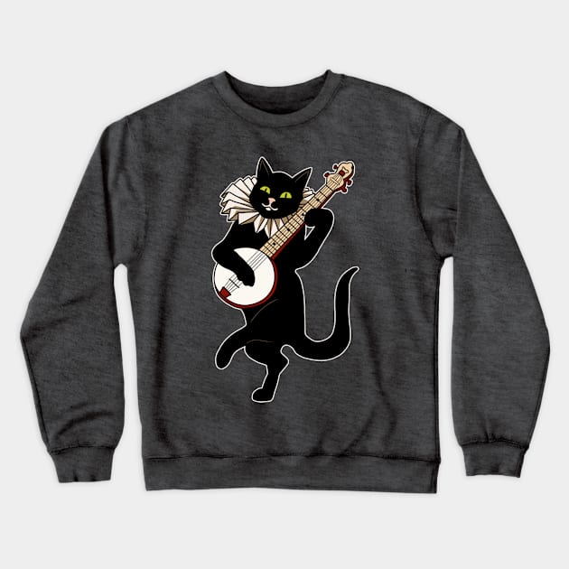 Vintage Cat Playing Banjo Crewneck Sweatshirt by valentinahramov